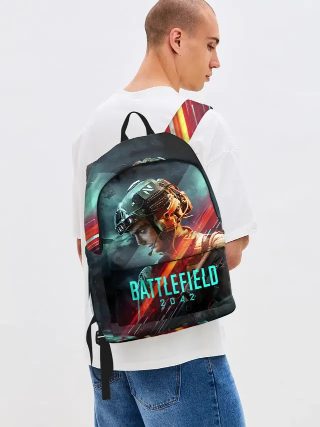 Джинсовый рюкзак с принтом «Battlefield 2042 game art»