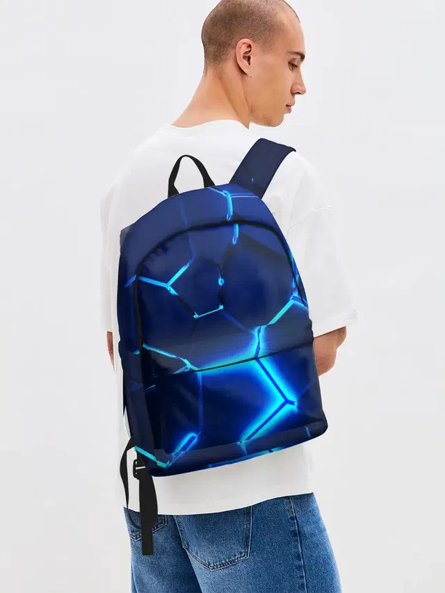 Джинсовый рюкзак с принтом «Разные неоновые принты — 3D ПЛИТЫ — NEON STEEL — НЕОНОВЫЕ ПЛИТЫ»