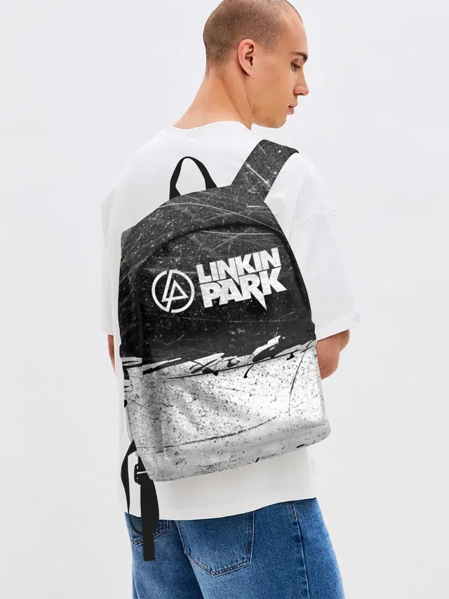 Джинсовый рюкзак с принтом «Rock music — Линкин Парк Лого Рок ЧБ — Linkin Park Rock»