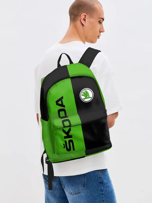Джинсовый рюкзак с принтом «Skoda — SKODA черно-зеленый»