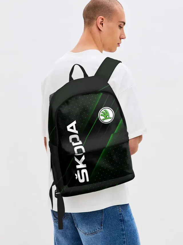 Джинсовый рюкзак с принтом «Skoda — SKODA, ШКОДА»