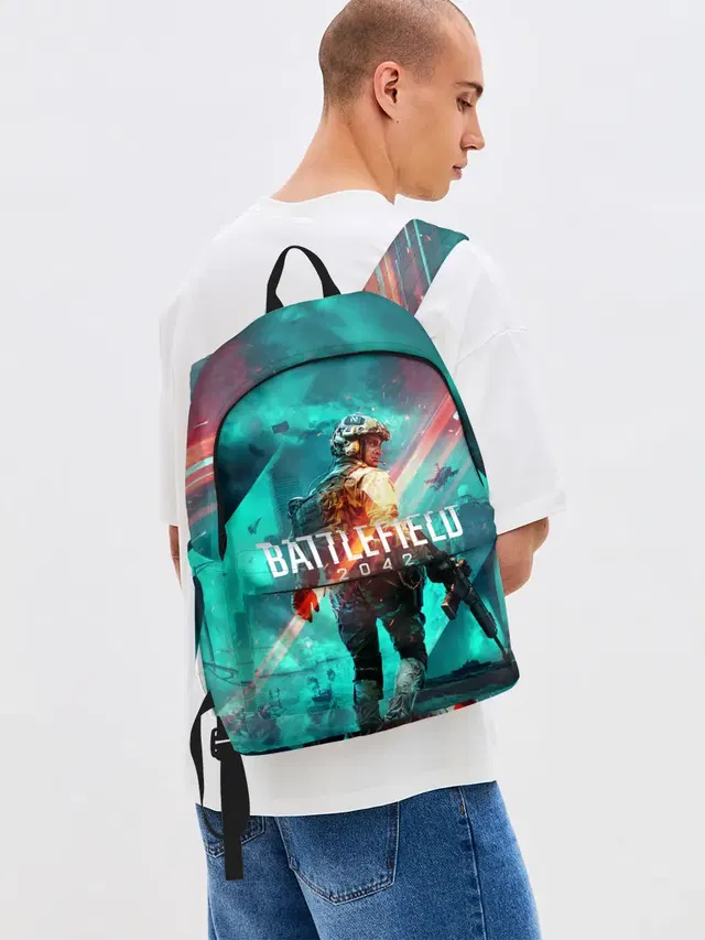 Джинсовый рюкзак с принтом «Battlefield 2042 игровой арт»