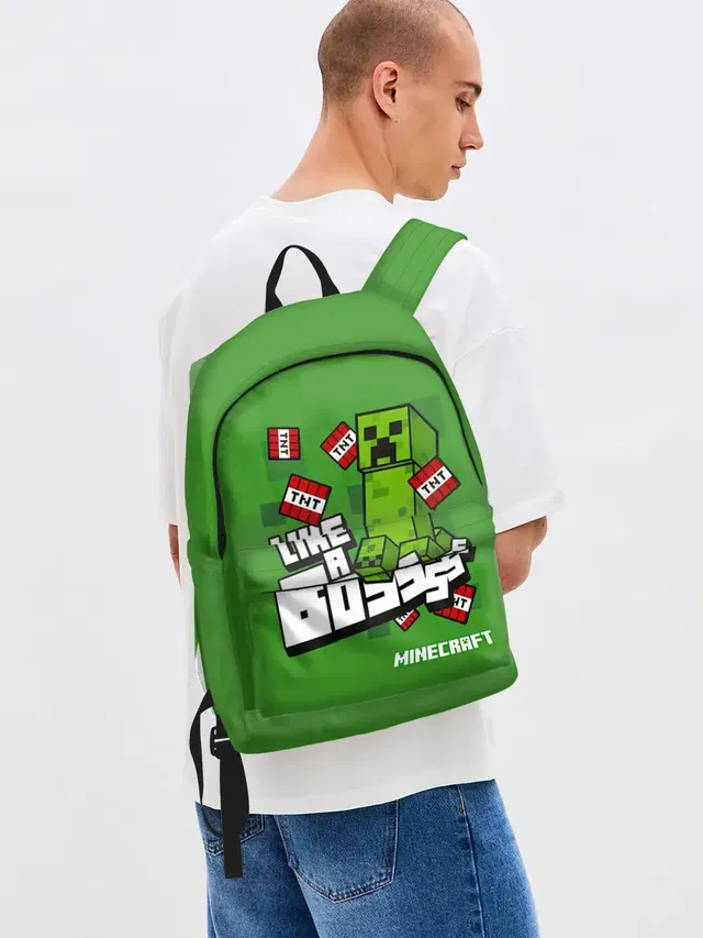 Джинсовый рюкзак с принтом «Майнкрафт — LIKE A BOSS Minecraft Creepe»