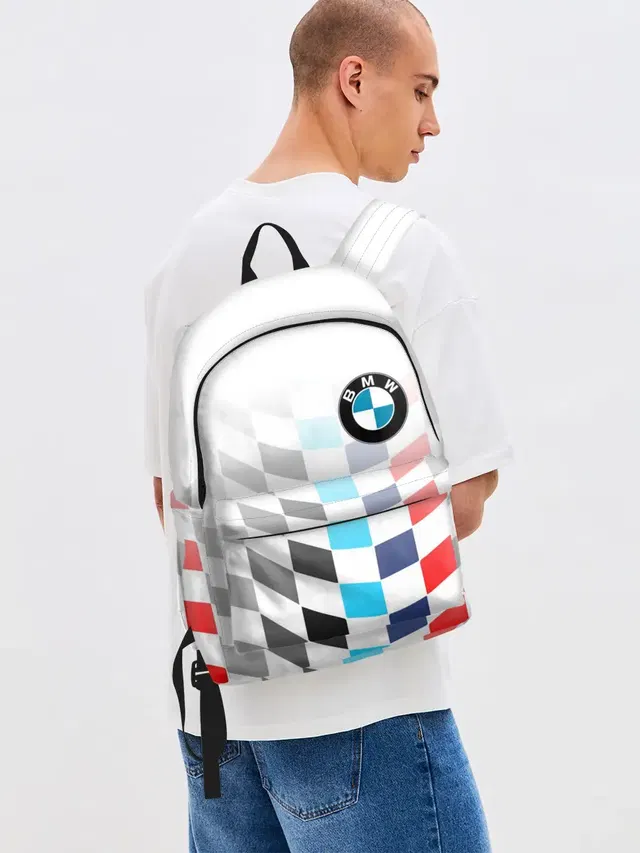 Джинсовый рюкзак с принтом «BMW BMW AG БМВ — BMW GROUP — M PERFORMANCE BMW SPORT»