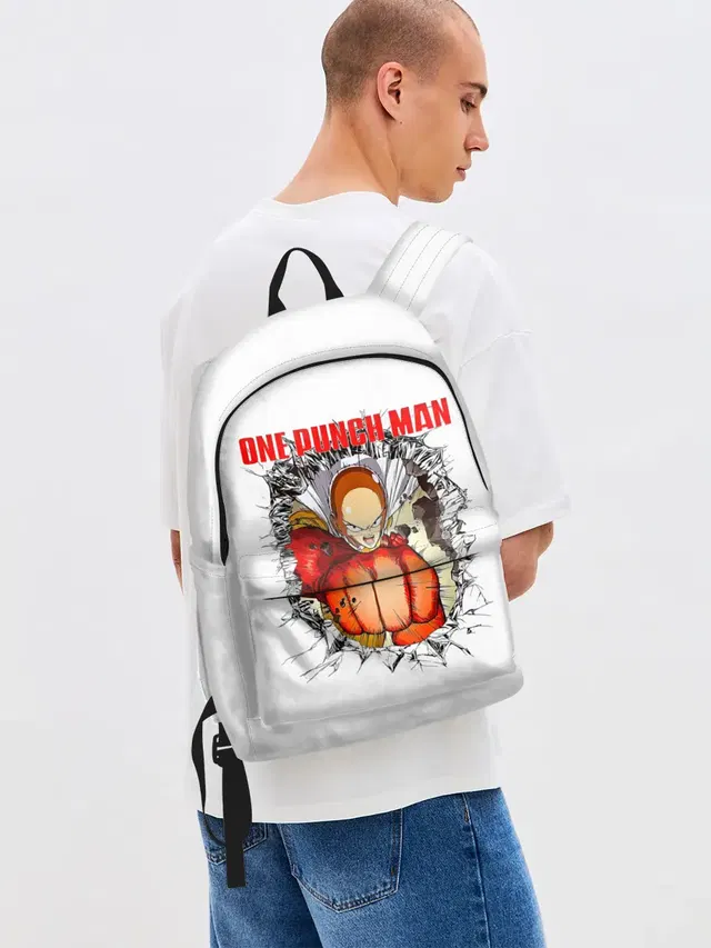 Джинсовый рюкзак с принтом «Punch — Удар сквозь стену One Punch-Man»