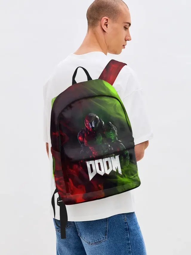 Джинсовый рюкзак с принтом «Дум — Doomguy»