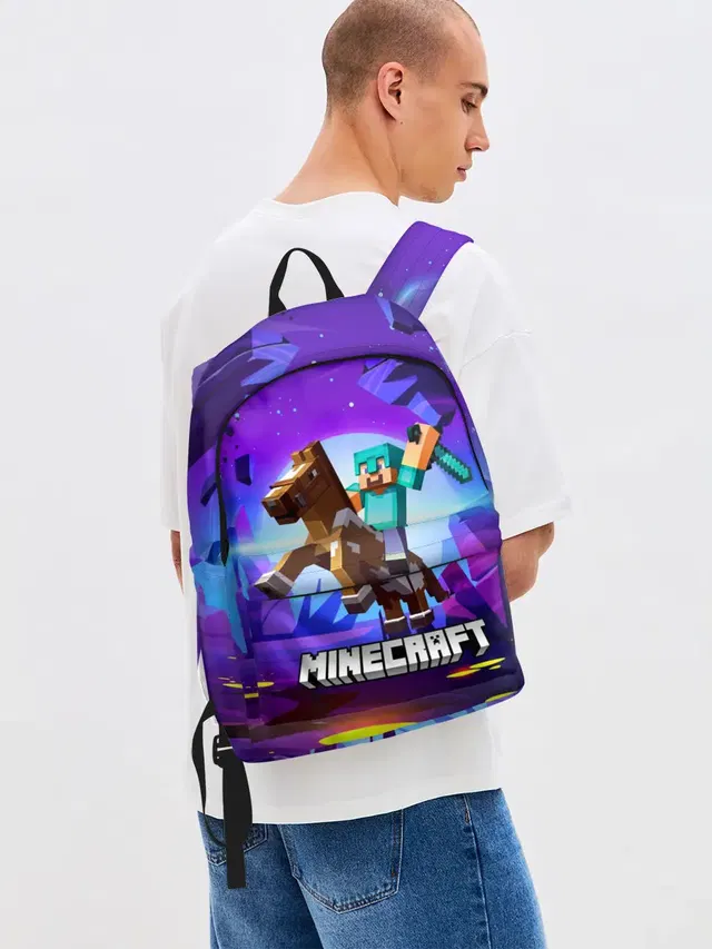 Джинсовый рюкзак с принтом «Майнкрафт — Minecraft на коне!»