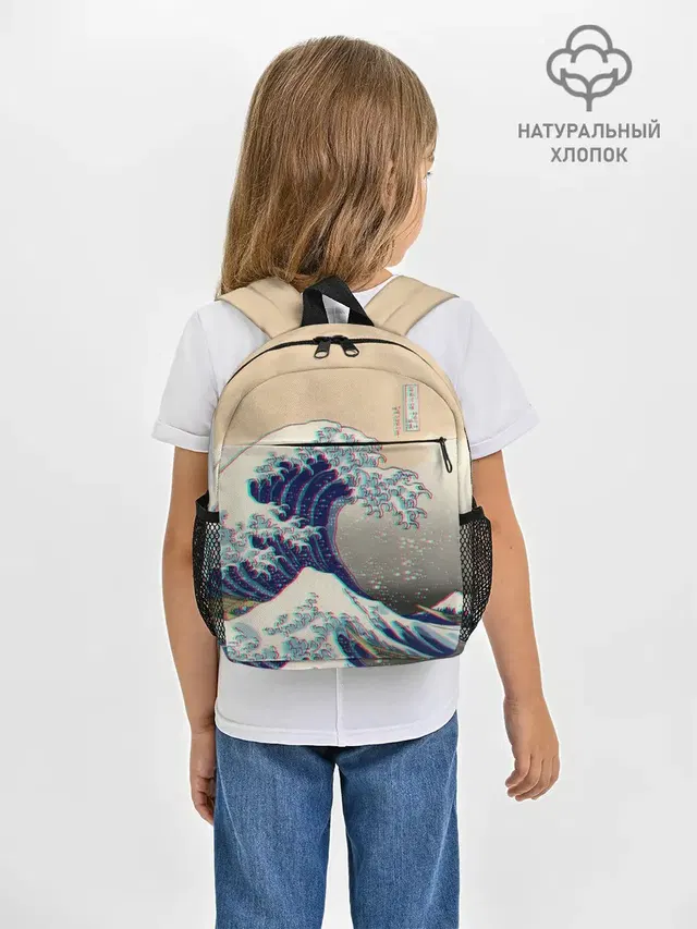 Рюкзак детский с принтом «Vaporwave — Kanagawa Wave Glitch Art»