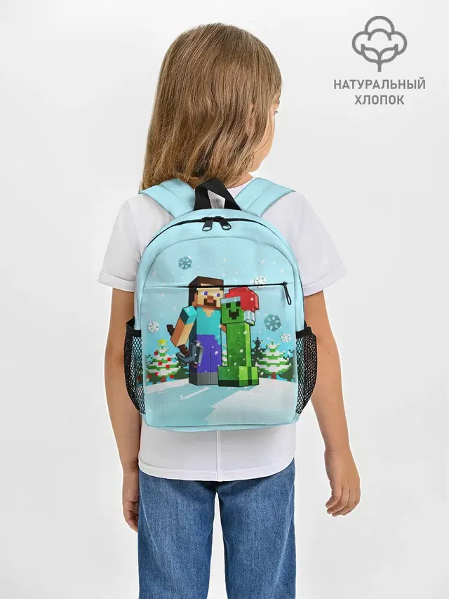 Рюкзак детский с принтом «Майнкрафт — MINECRAFT НОВОГОДНИЙ»