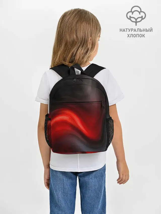 Рюкзак детский с принтом «Абстракция — BLACK RED WAVES»