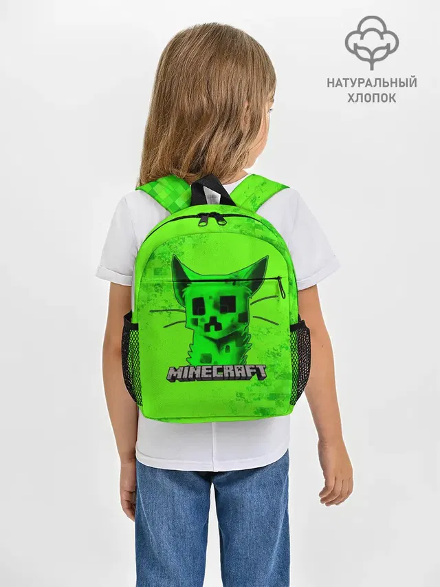 Рюкзак детский с принтом «Майнкрафт — MINECRAFT CREEPER CAT»