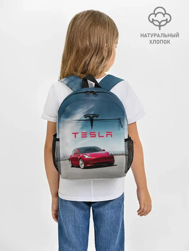 Рюкзак детский с принтом «Tesla — Tesla Model 3»