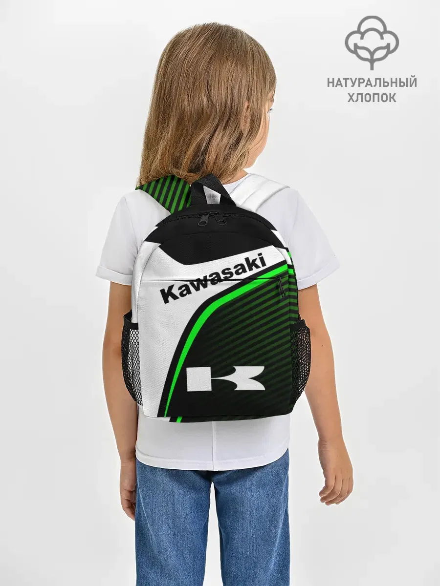 Джинсовый рюкзак с принтом «Kawasaki Кавасаки Sport» — купить — принт крупно