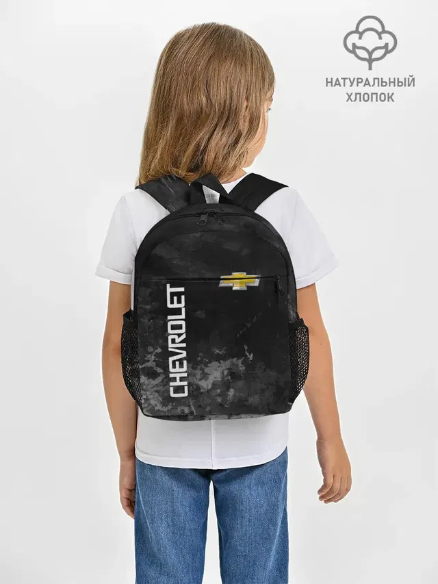 Рюкзак детский с принтом «Bowtie logo — Chevrolet, gray»