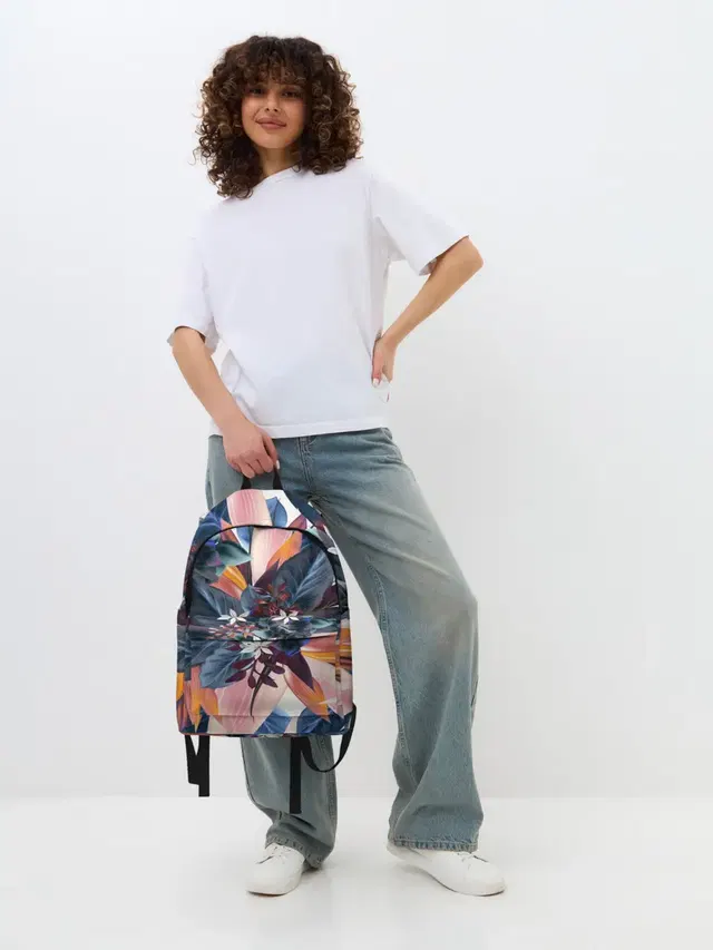 Джинсовый рюкзак с принтом «Цветы — Flower collection»