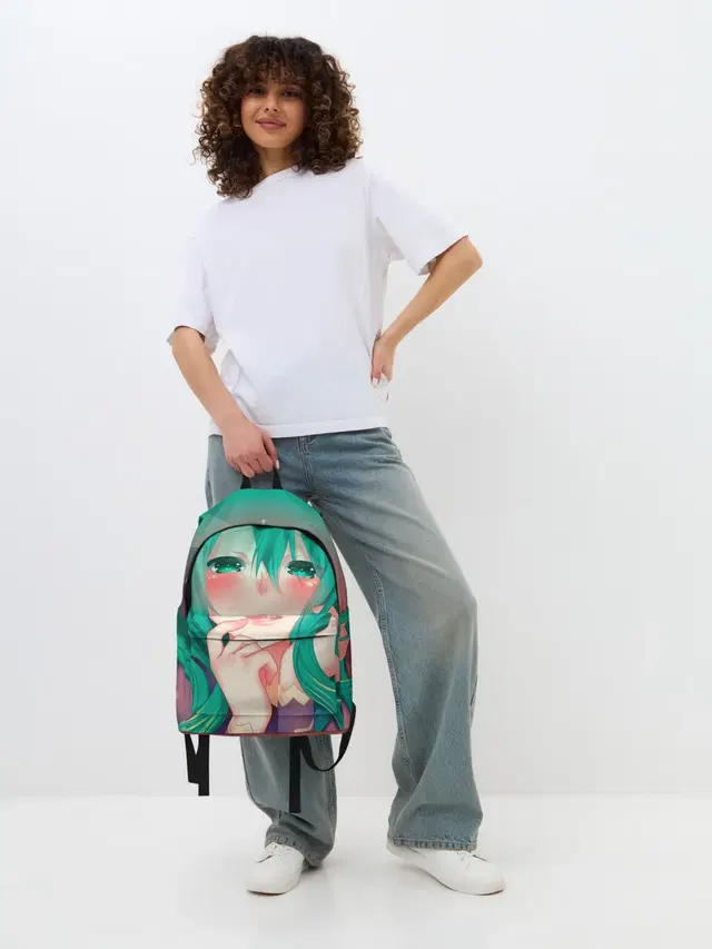 Джинсовый рюкзак с принтом «Miku Ahegao»