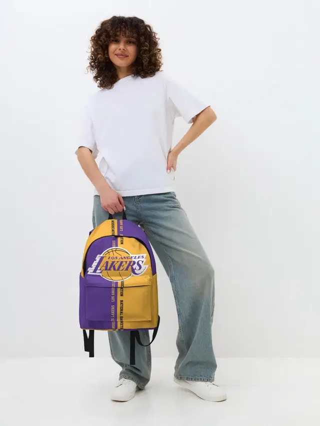 Джинсовый рюкзак с принтом «Лейкерс — Los angeles lakers. NBA»