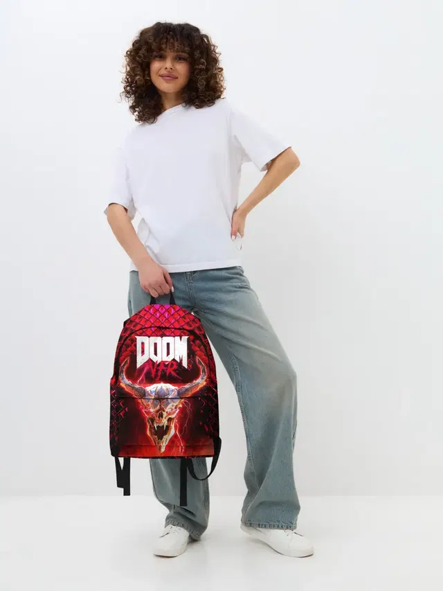 Джинсовый рюкзак с принтом «Дум — Doom Enternal»