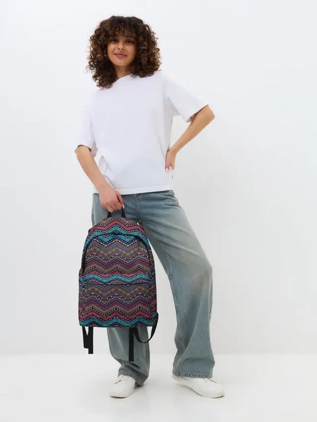 Джинсовый рюкзак с принтом «Кружево — Африканский Орнамент 2»