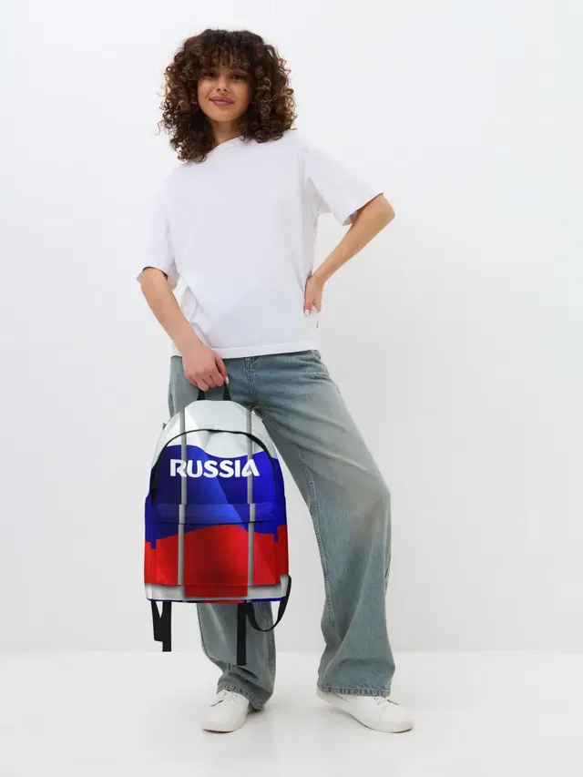 Джинсовый рюкзак с принтом «Патриотизм — Россия.»