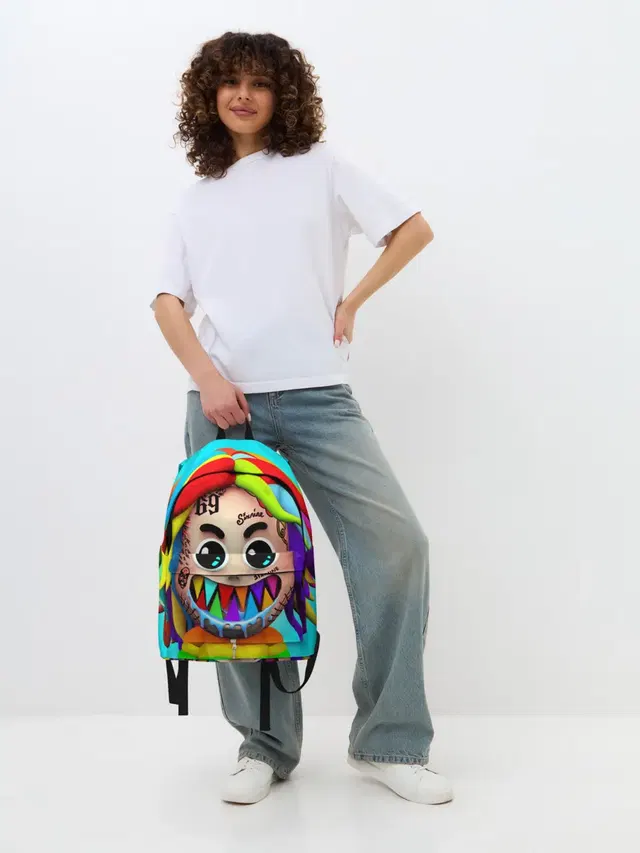 Джинсовый рюкзак с принтом «6IX9INE»
