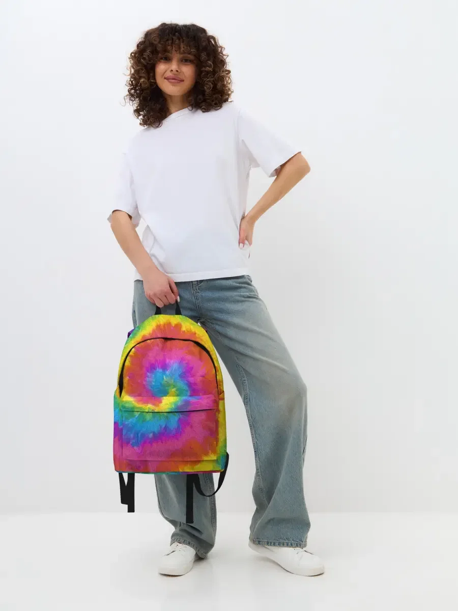 Джинсовый рюкзак с принтом «Tie-Dye — ХИППИ», вид спереди