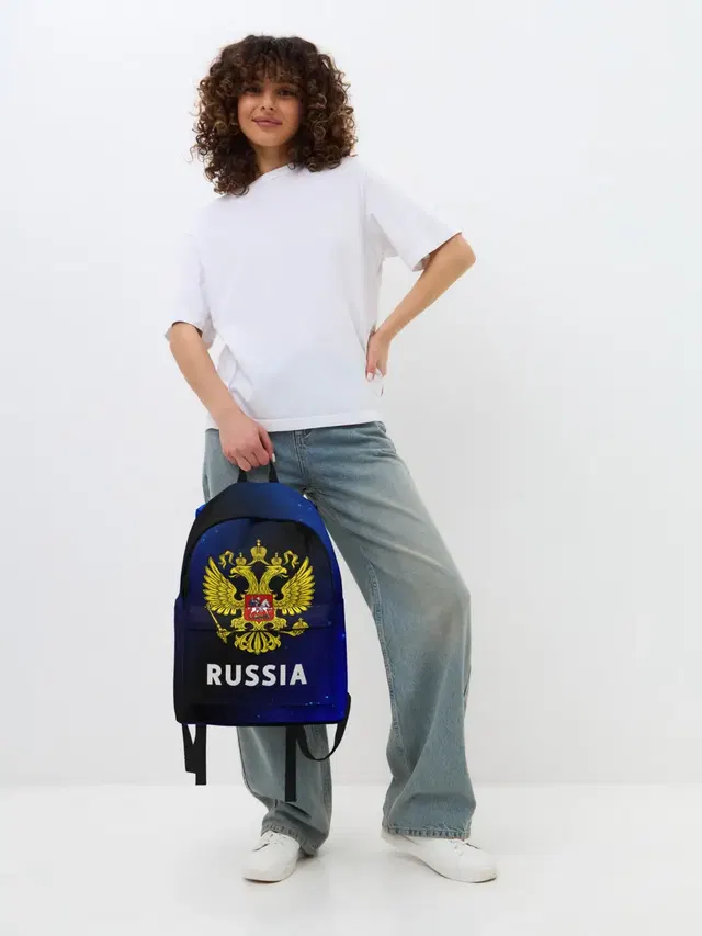 Джинсовый рюкзак с принтом «Космос — RUSSIA — РОССИЯ»