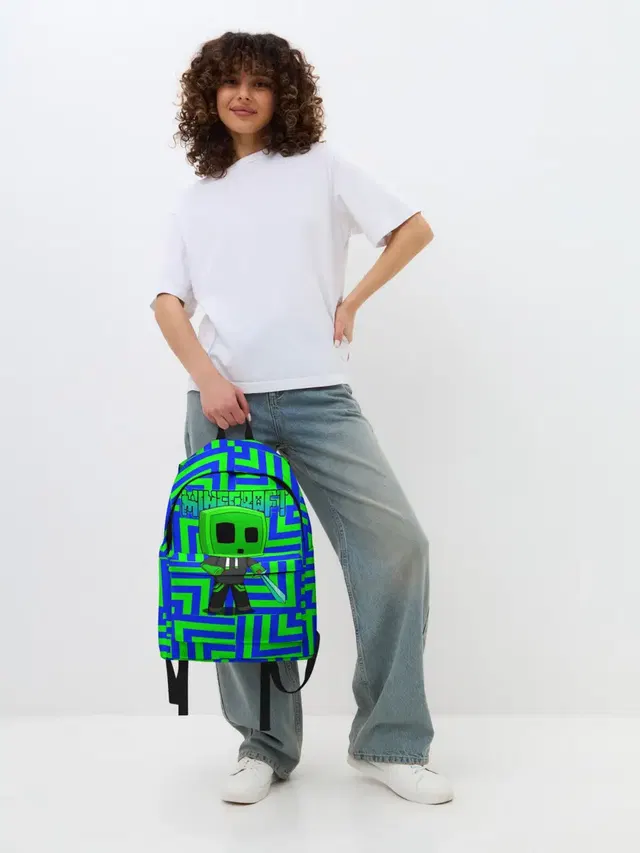 Джинсовый рюкзак с принтом «Майнкрафт — Creeper»