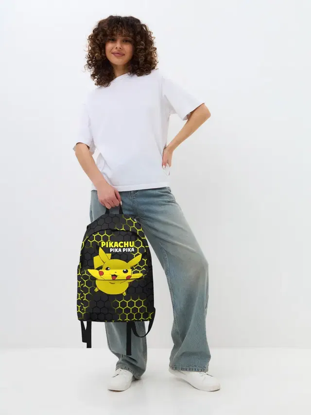 Джинсовый рюкзак с принтом «Пикачу — Pikachu Pika Pika»