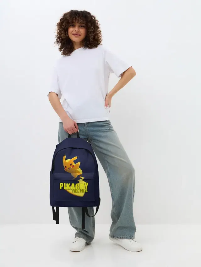 Джинсовый рюкзак с принтом «Пикачу — Pikachu Pika Pika»