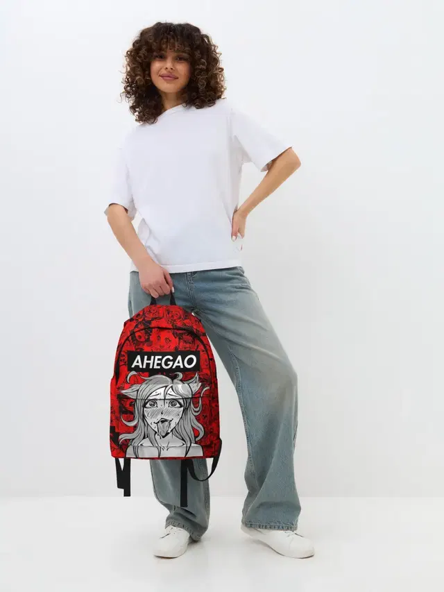 Джинсовый рюкзак с принтом «Ahegao — Ahegao red»