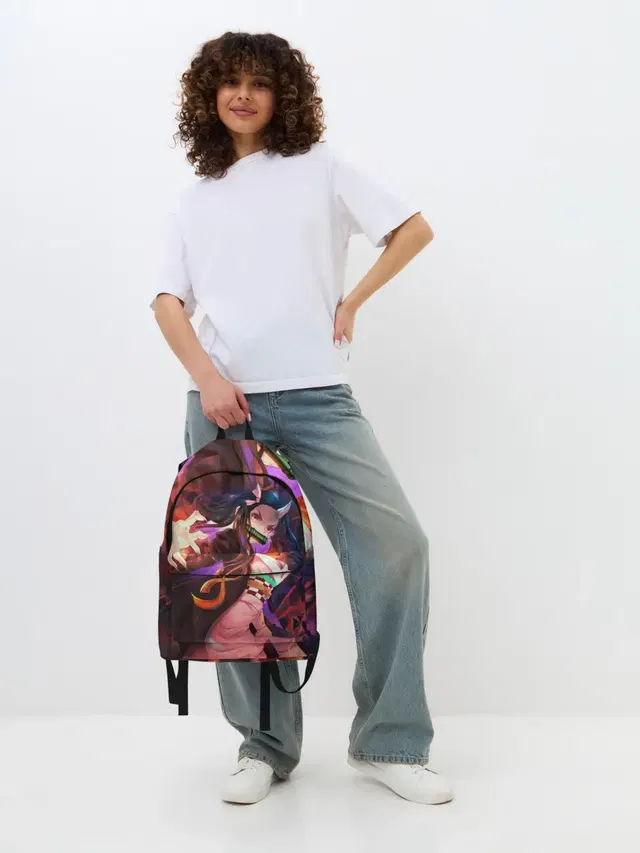 Джинсовый рюкзак с принтом «Клинок, рассекающий демонов — Незуко рог»