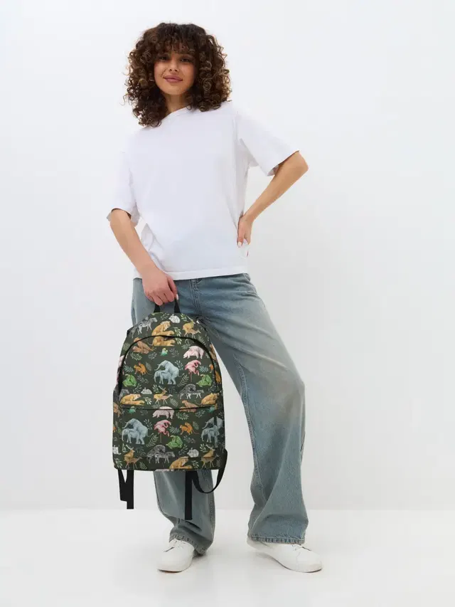 Джинсовый рюкзак с принтом «Разные звери — Дикие Звери Паттерн»