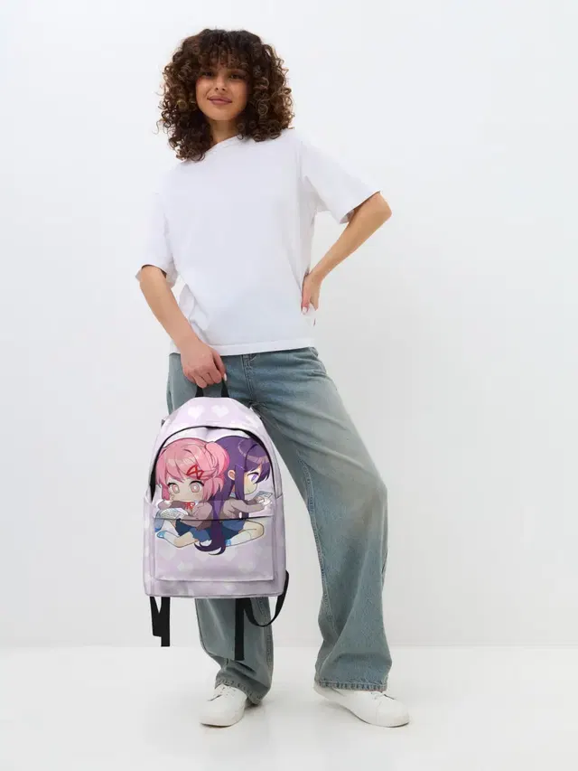 Джинсовый рюкзак с принтом «Chibi Natsuki and Yuri»