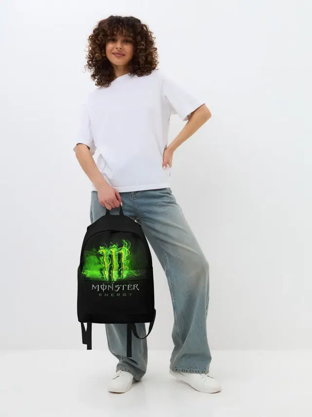 Джинсовый рюкзак с принтом «Разные тренды — MONSTER ENERGY NEON — НЕОН»