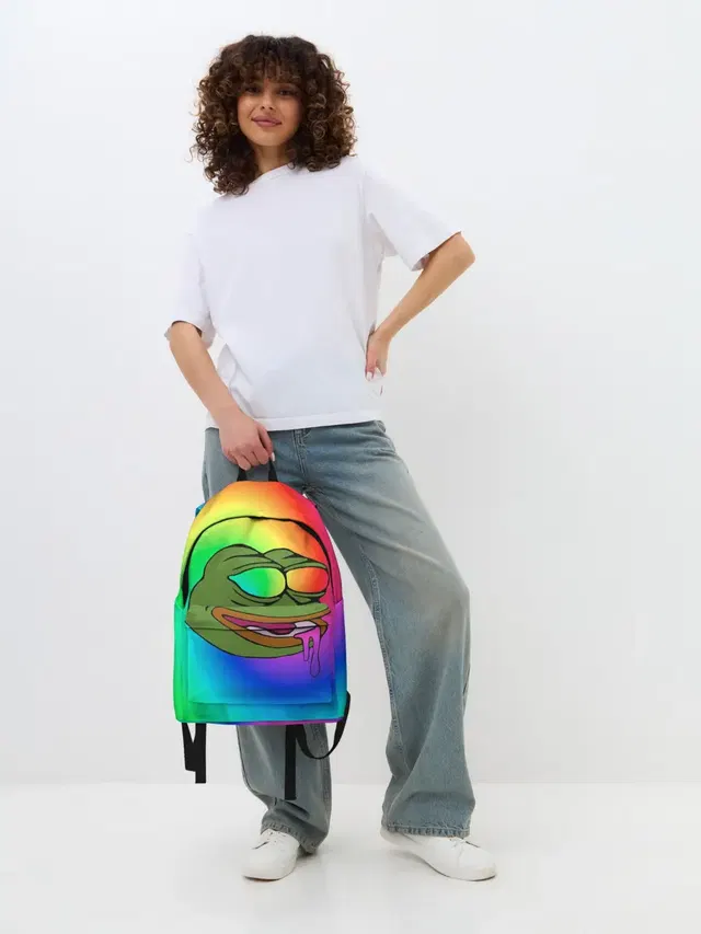 Джинсовый рюкзак с принтом «Pepe — Pepe rainbow»