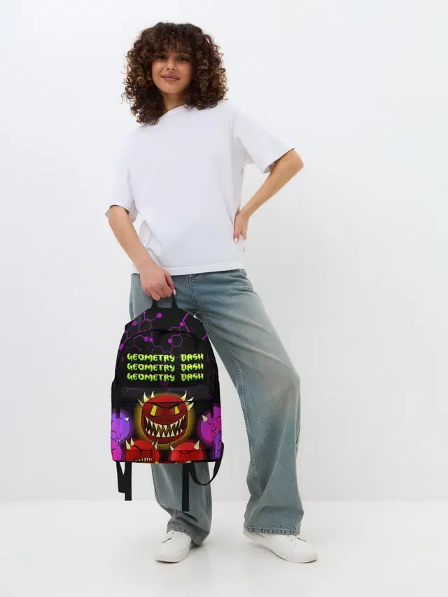 Джинсовый рюкзак с принтом «Geometry Dash Demons Демоны»