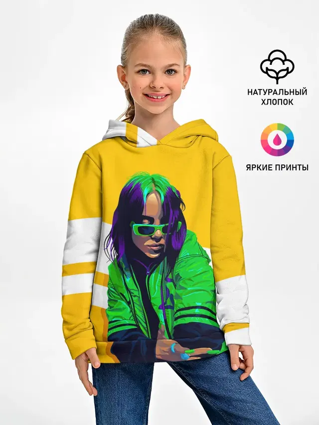 Детское худи с принтом «Billie Eilish — Green Eilish»