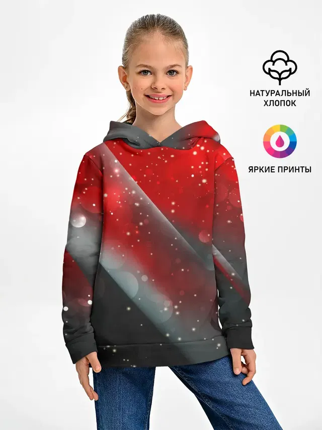 Детское худи с принтом «Glitter — Red & Black»
