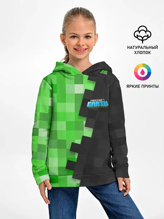 Детское худи с принтом «Майнкрафт — Minecraft EARTH»