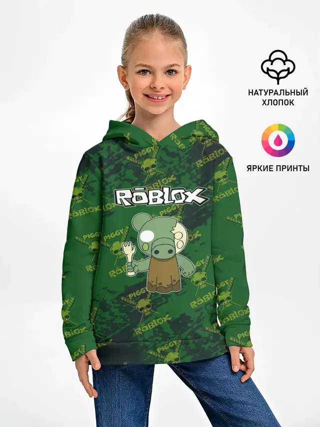 Детское худи с принтом «Роблокс — Свинка Пигги из Roblox»