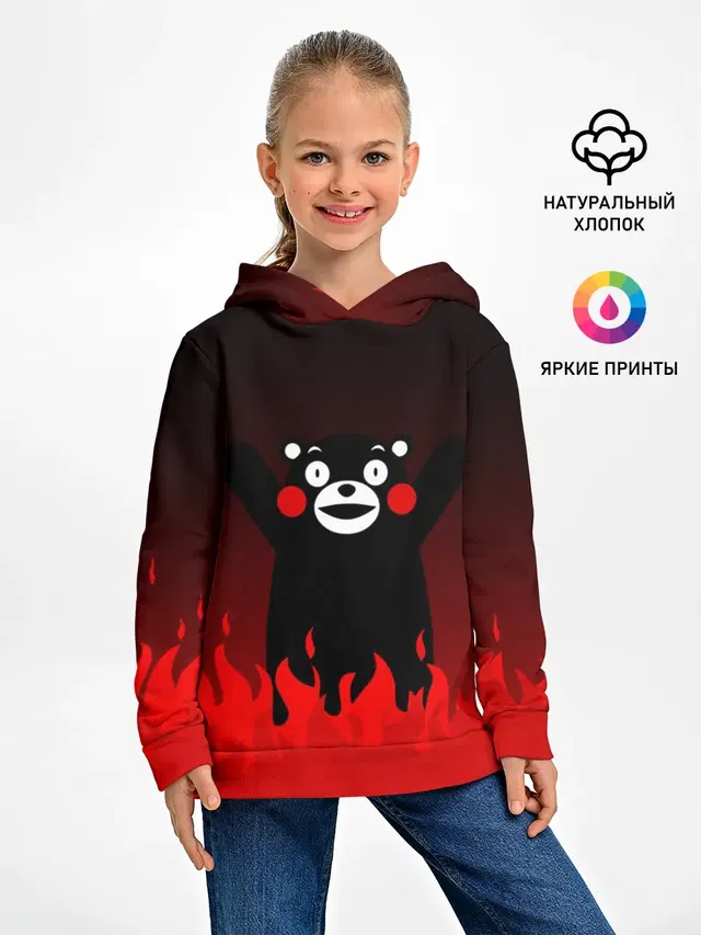 Детское худи с принтом «Кумамон — Kumamon горит»