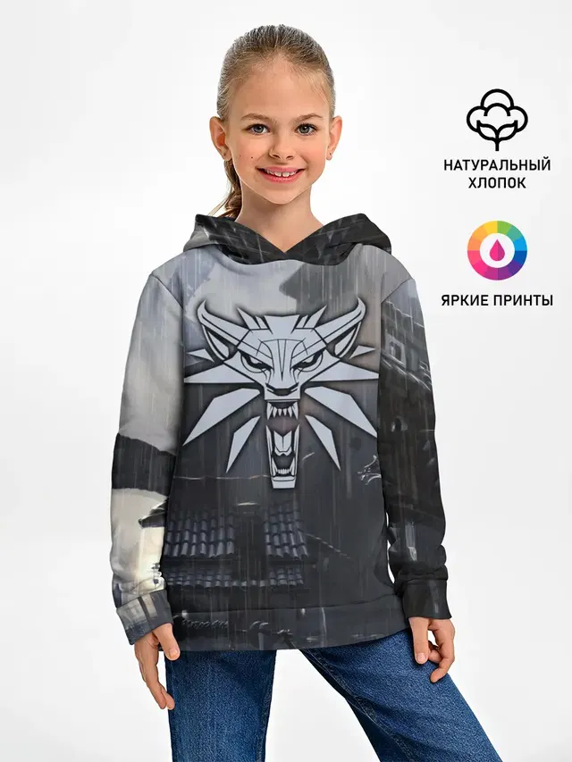 Детское худи с принтом «Wolf Medallion — The Witcher 3: Wild Hunt»