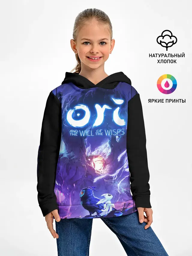 Детское худи с принтом «Ori and the will of the wisps — Ори и Ку»