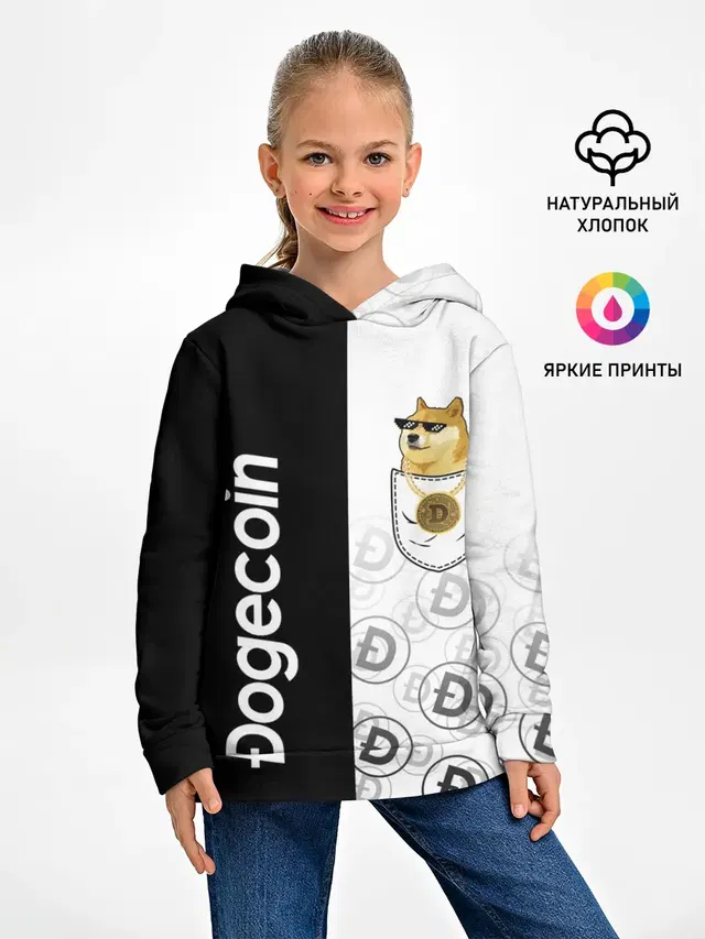 Детское худи с принтом «Dogecoin Doge Карман»