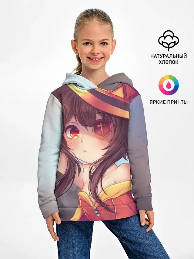 Детское худи с принтом «Konosuba в шляпе»