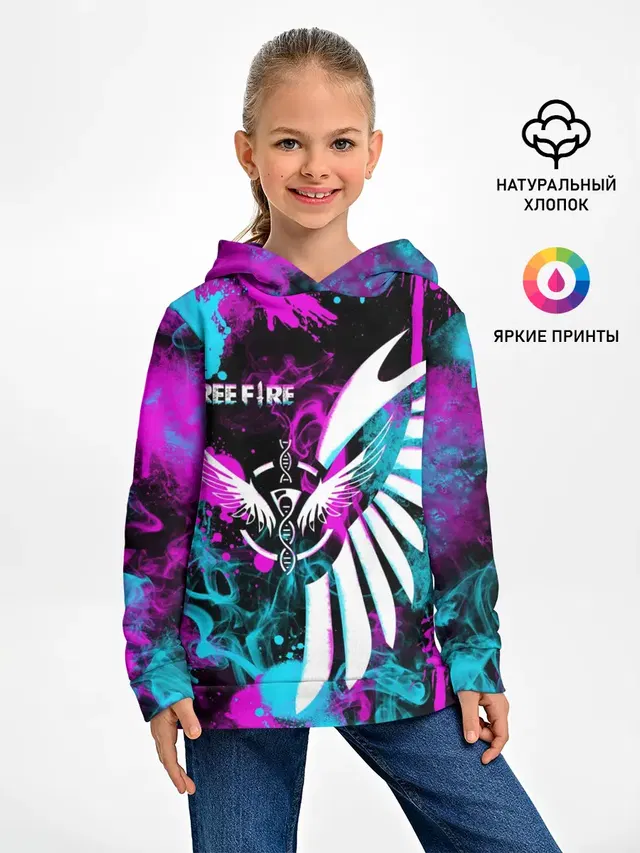 Детское худи с принтом «Free Fire Neon»
