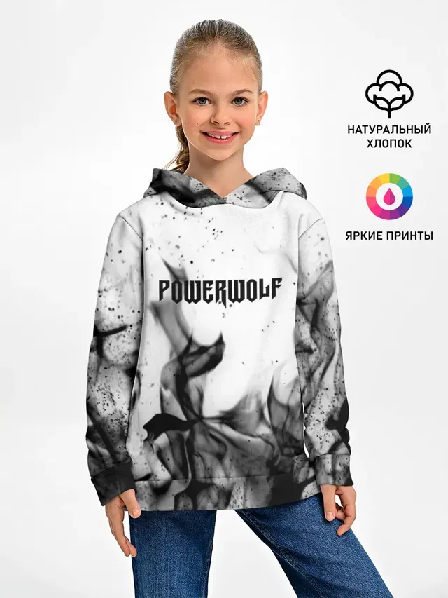 Детское худи с принтом «Разный рок — POWERWOLF»