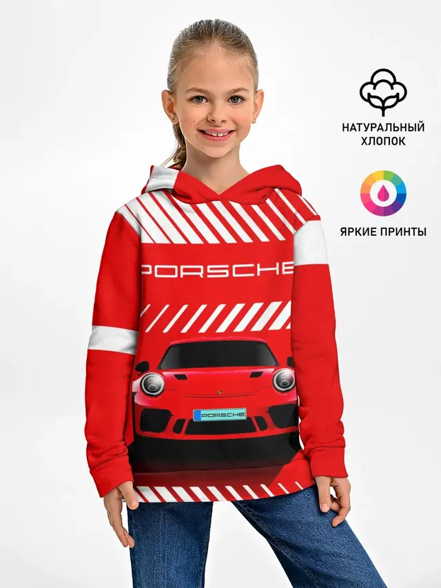 Детское худи с принтом «Porsche Порше RED Style — ПОРШЕ — RED STYLE»