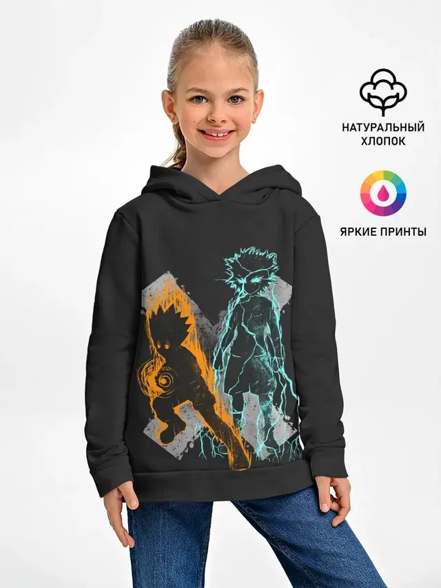 Детское худи с принтом «Logo Hunter с персонажами»